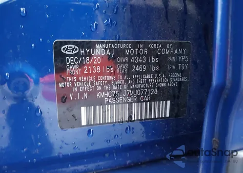 2021 Hyundai Ioniq Electric Se from USA, damaged, VIN KMHC75LJ7MU077128